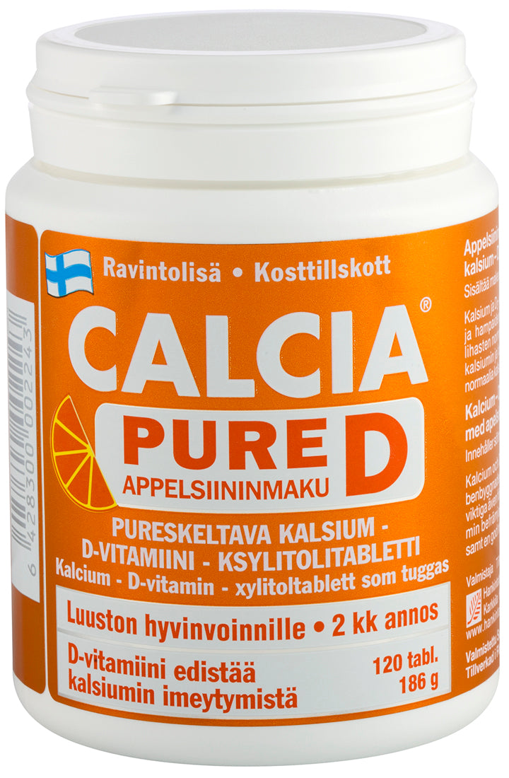 Calcia Pure D - Pureskeltavat kalkki-D-vitamiini-ksylitolitabletti 120 tabl.