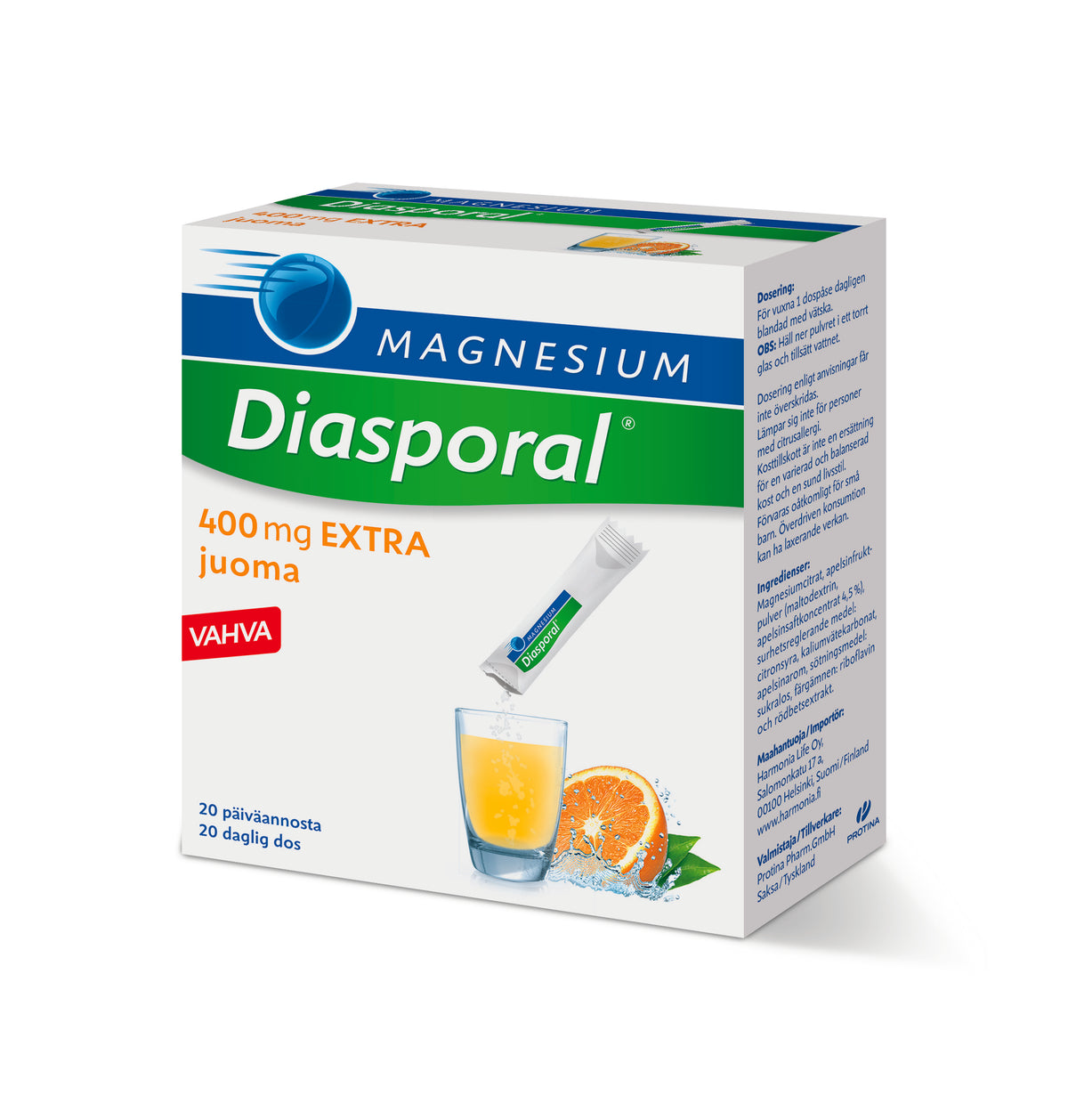 Magnesium Diasporal Extra 400 mg - Juomajauhe 20 päiväannosta - poistuu
