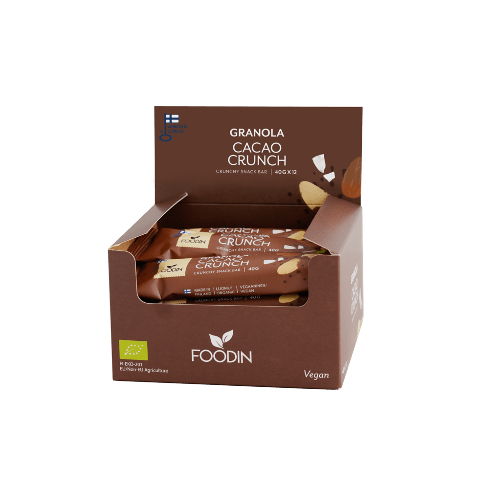 Foodin Granola Cacao Crunch - Välipalapatukka Tukkupakkaus 12 x 40 g