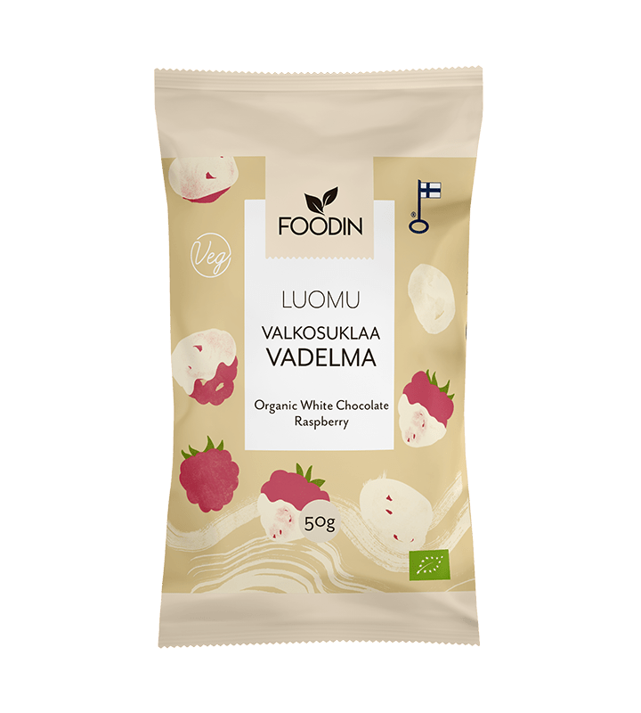 Foodin Valkosuklaavadelma Luomu 50 g