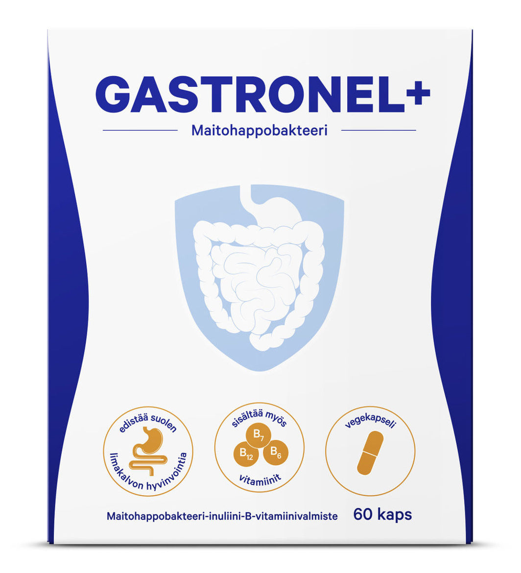 Gastronel+ Maitohappobakteeri-inuliini-B-vitamiinivalmiste 60 kaps.