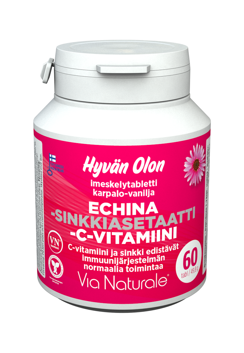 Hyvän Olon Echina- Sinkkiasetaatti - C-vitamiini Imeskelytabletti karpalo-vanilja 60 tabl. - erä
