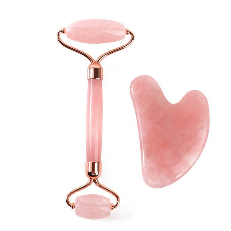 Beauty Roller Gua Sha Rose Quartz Tool - Kasvorolleri ja Gua Sha hierontakivi Ruusukvartsi