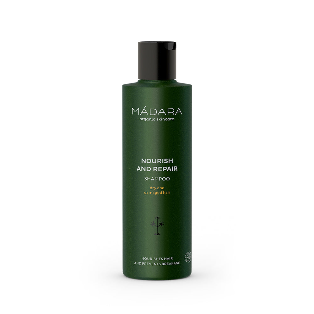 Madara Nourish and Repair Shampoo, kuiville ja vaurioituneille hiuksille 250 ml