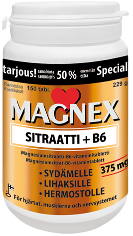 Magnex Sitraatti+B6 375mg KAMPANJAPAKKAUS 150 tabl.