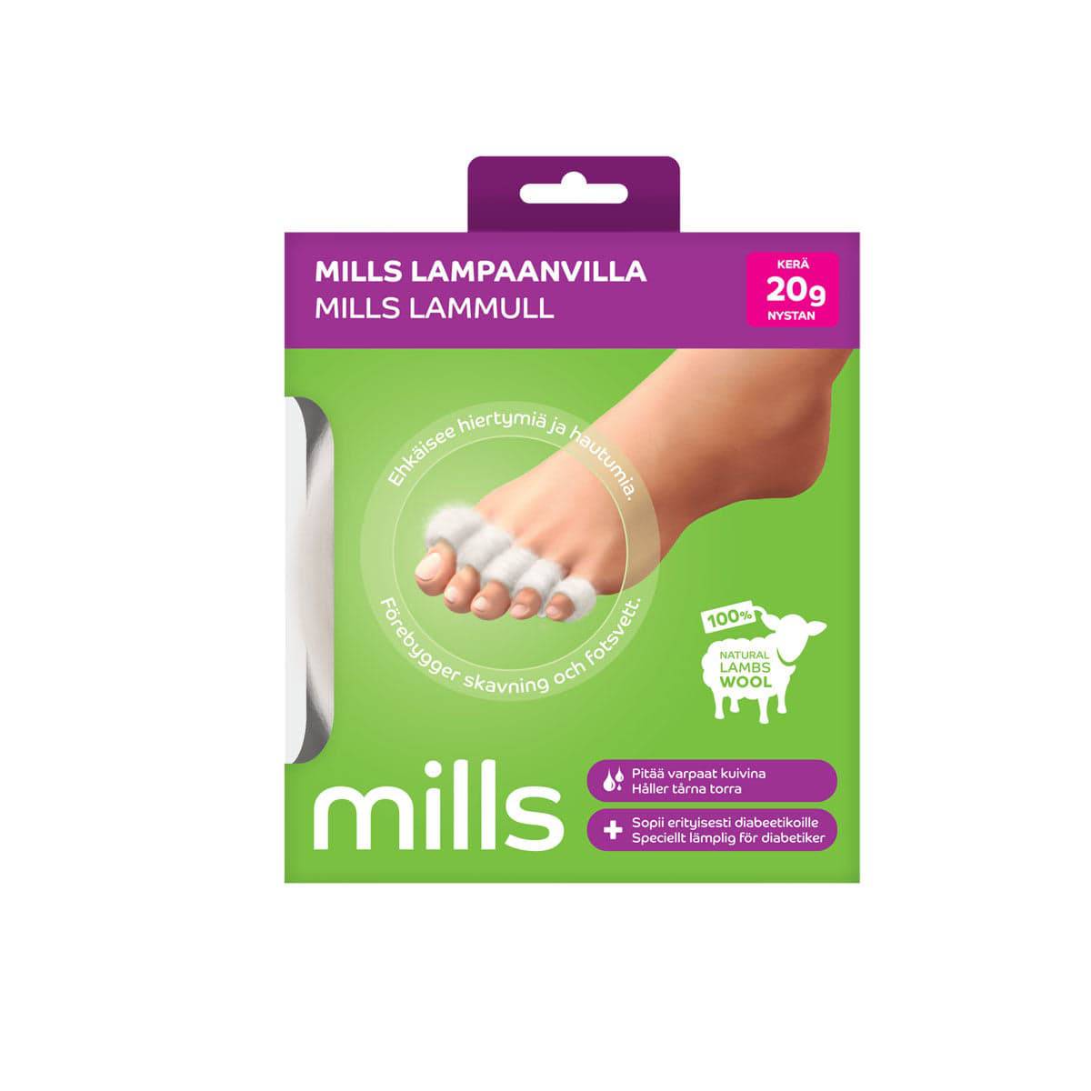 Mills Lampaanvilla 20 g - Hautumien Ennaltaehkäisyyn ja Hoitoon Varvasväleissä