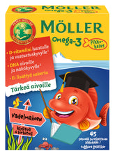 Möller Omega-3 Pikkukalat Vadelma 45 kpl - Sinunapteekki.fi