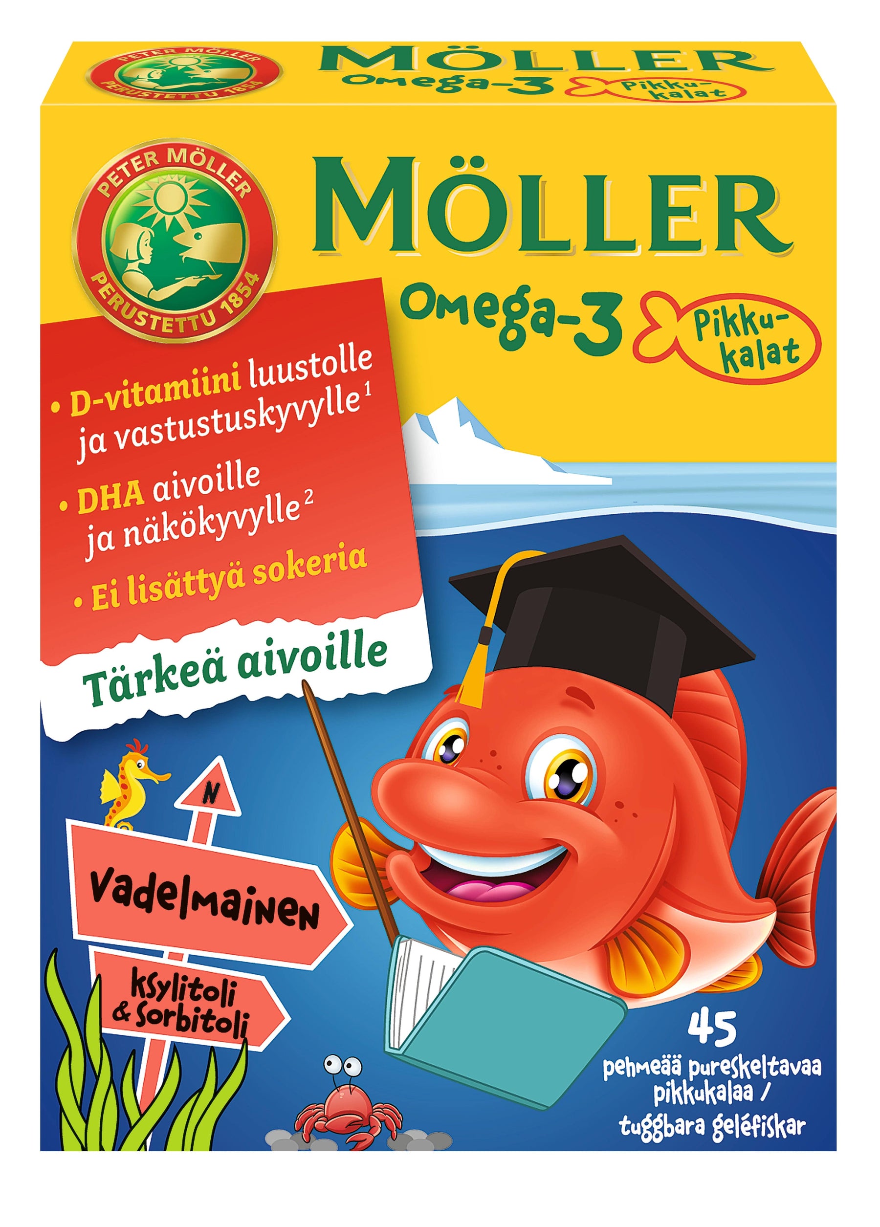 Möller Omega-3 Pikkukalat Vadelma 45 kpl - Sinunapteekki.fi