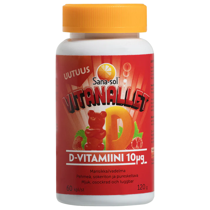 Sana-Sol Vitanallet D-vitamiini Mansikka/Vadelma 60 kpl
