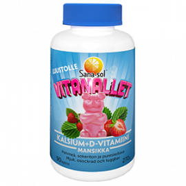 Sana-sol Vitanallet Kalsium + D-vitamiini Mansikan makuinen pureskeltava 90 kpl