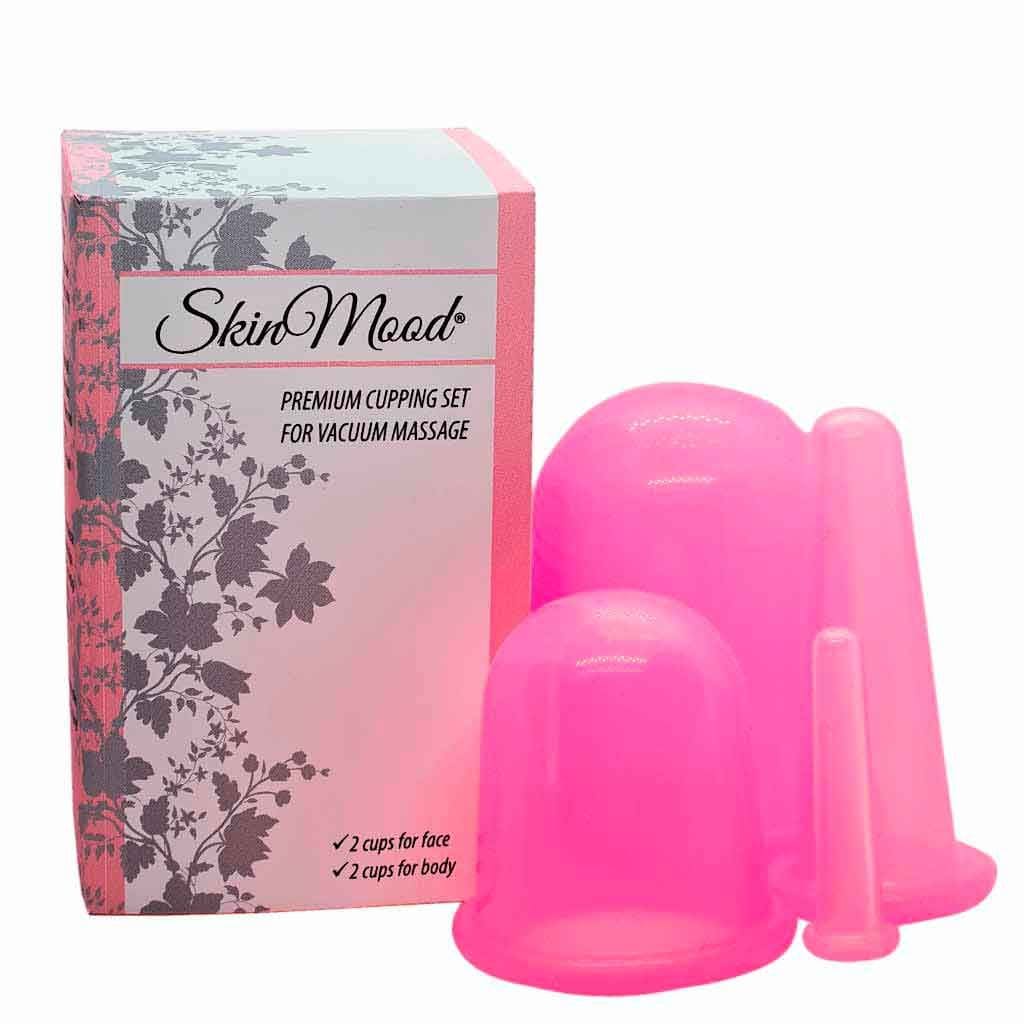 SkinMood Premium Cupping Set For Vacuum Massage - Imukuppisarja Silikoni - 4 erilaista kuppia