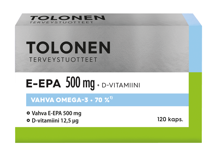 Tolonen E-EPA 500 mg + D-vitamiini 120 kaps. - Päiväys 02/2024