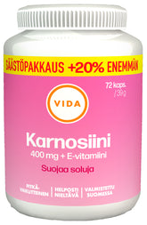 Vida Karnosiini 400 mg + E-vitamiini SÄÄSTÖPAKKAUS 72 kaps.