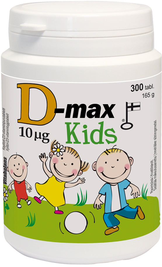 D-Max Kids 10 µg 300 tabl. - Päärynänmakuinen purutabletti